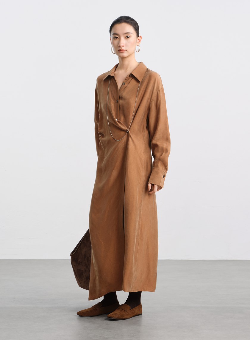 不對稱斜釦襯衫洋裝