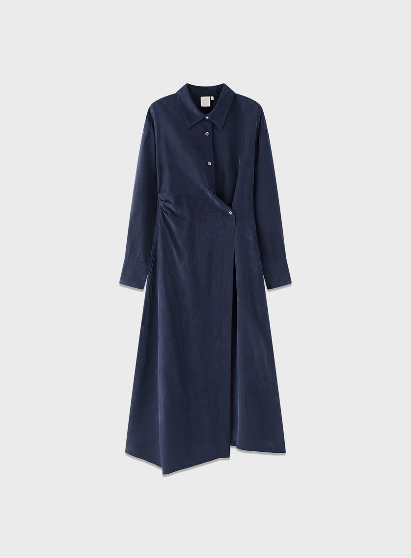 不對稱斜釦襯衫洋裝