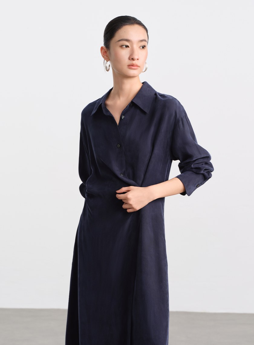 不對稱斜釦襯衫洋裝