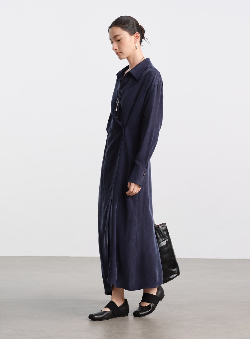 不對稱斜釦襯衫洋裝