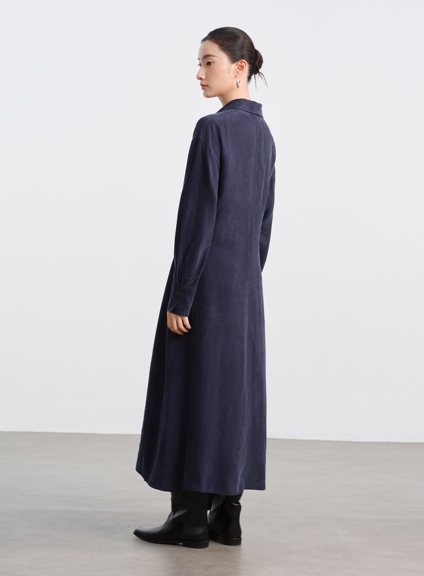 不對稱斜釦襯衫洋裝