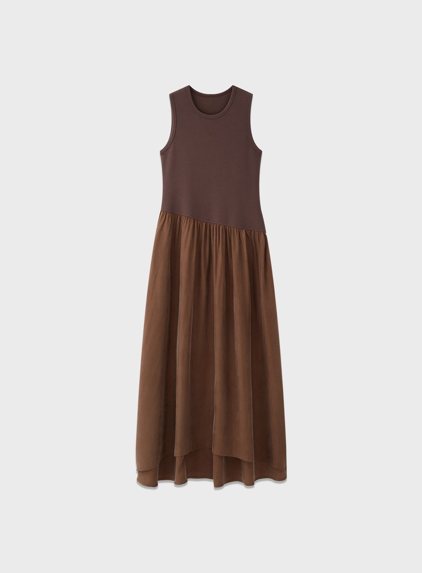 異材質拼接不對稱連身裙