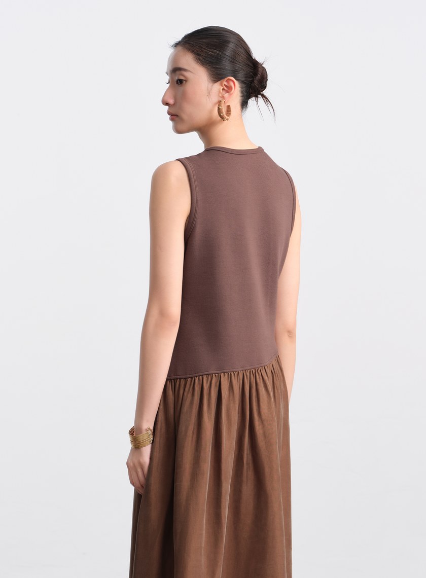 異材質拼接不對稱連身裙