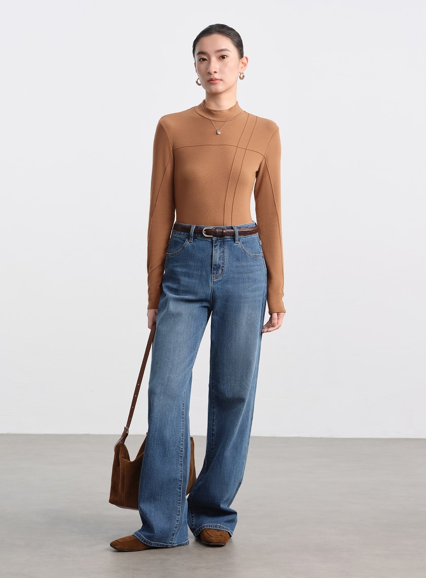 立體褶飾高領發熱上衣