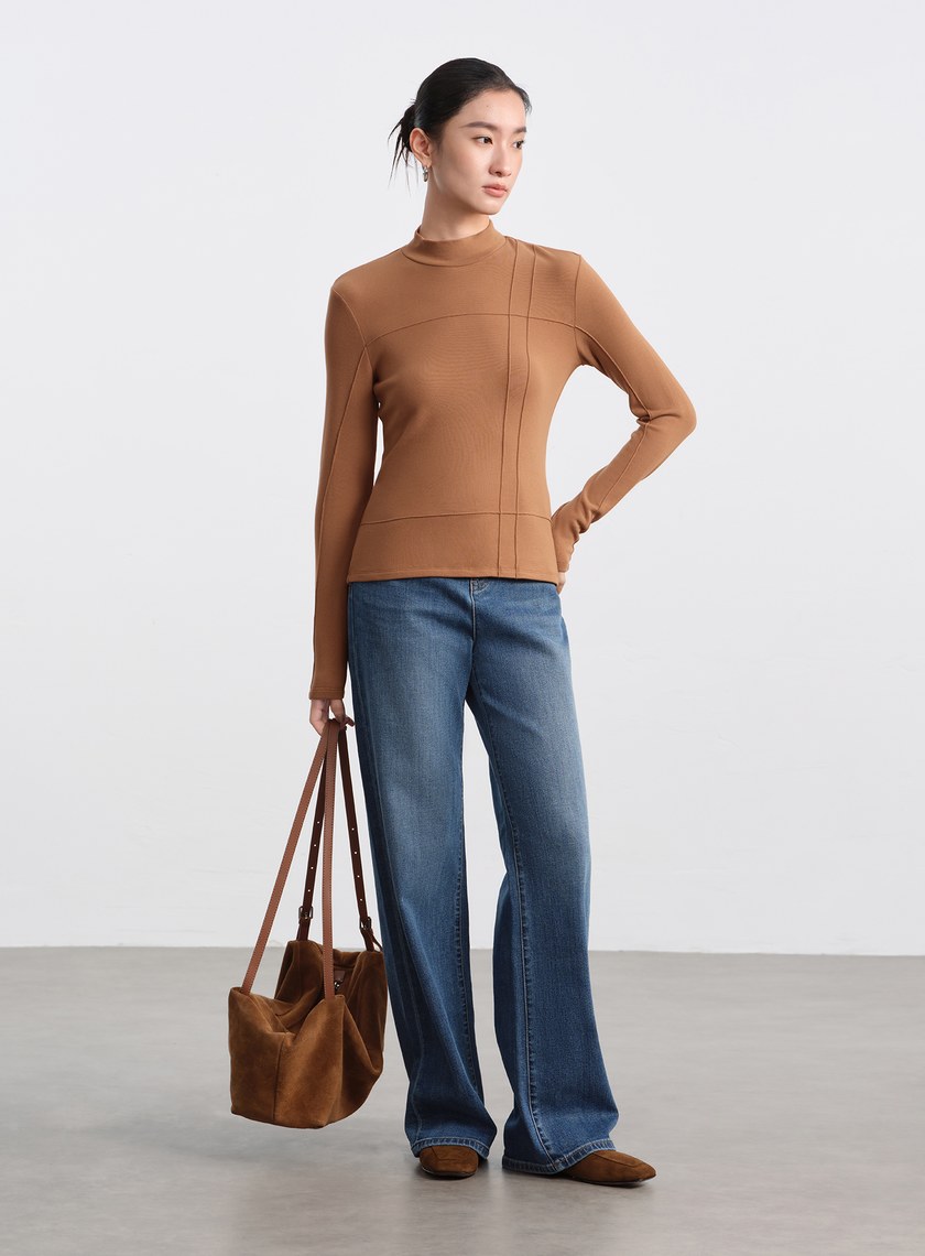 立體褶飾高領發熱上衣