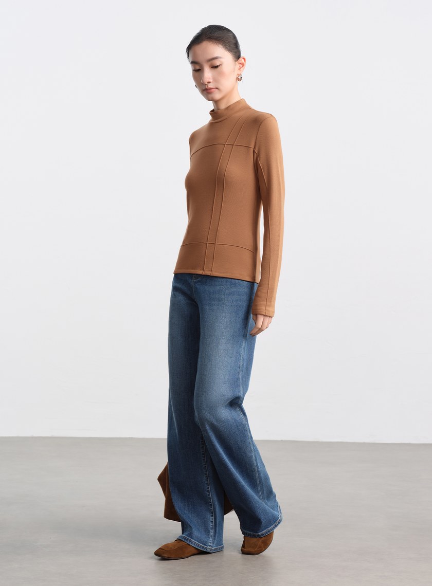 立體褶飾高領發熱上衣