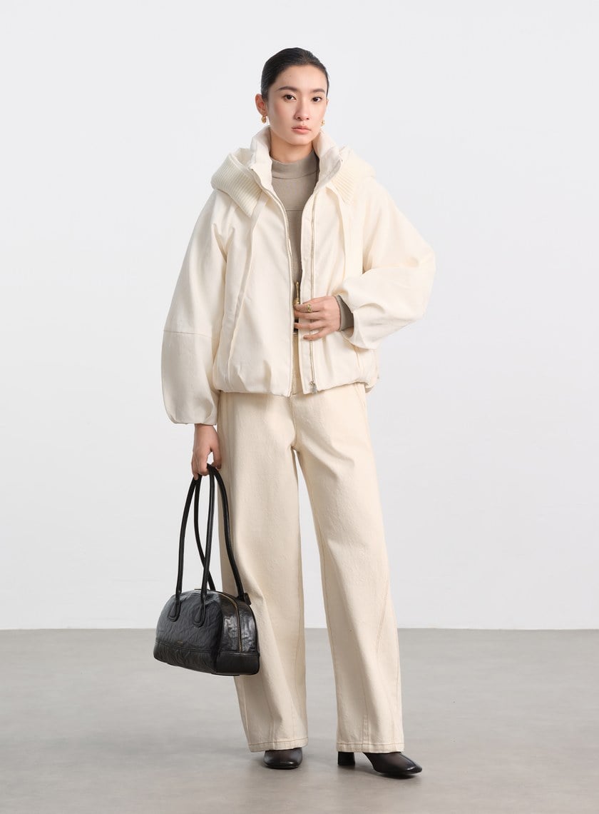 立體褶飾高領發熱上衣