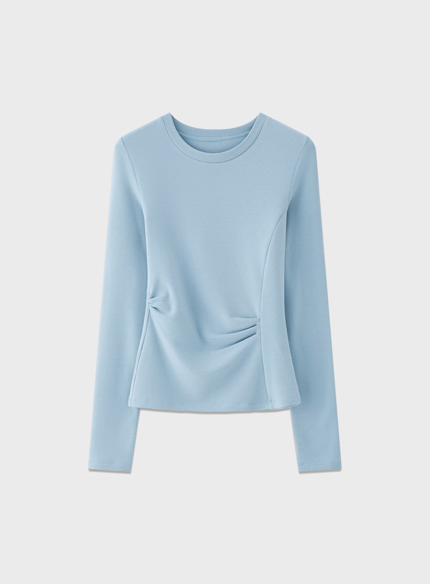 不對稱抓褶圓領發熱上衣