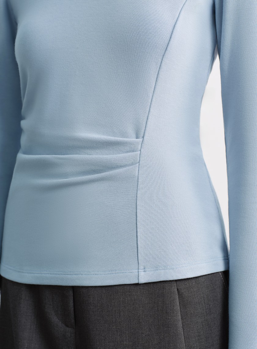 不對稱抓褶圓領發熱上衣