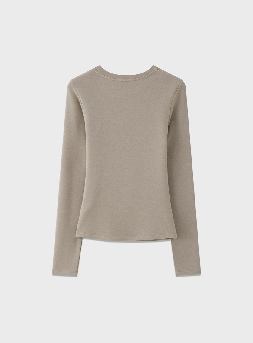 不對稱抓褶圓領發熱上衣