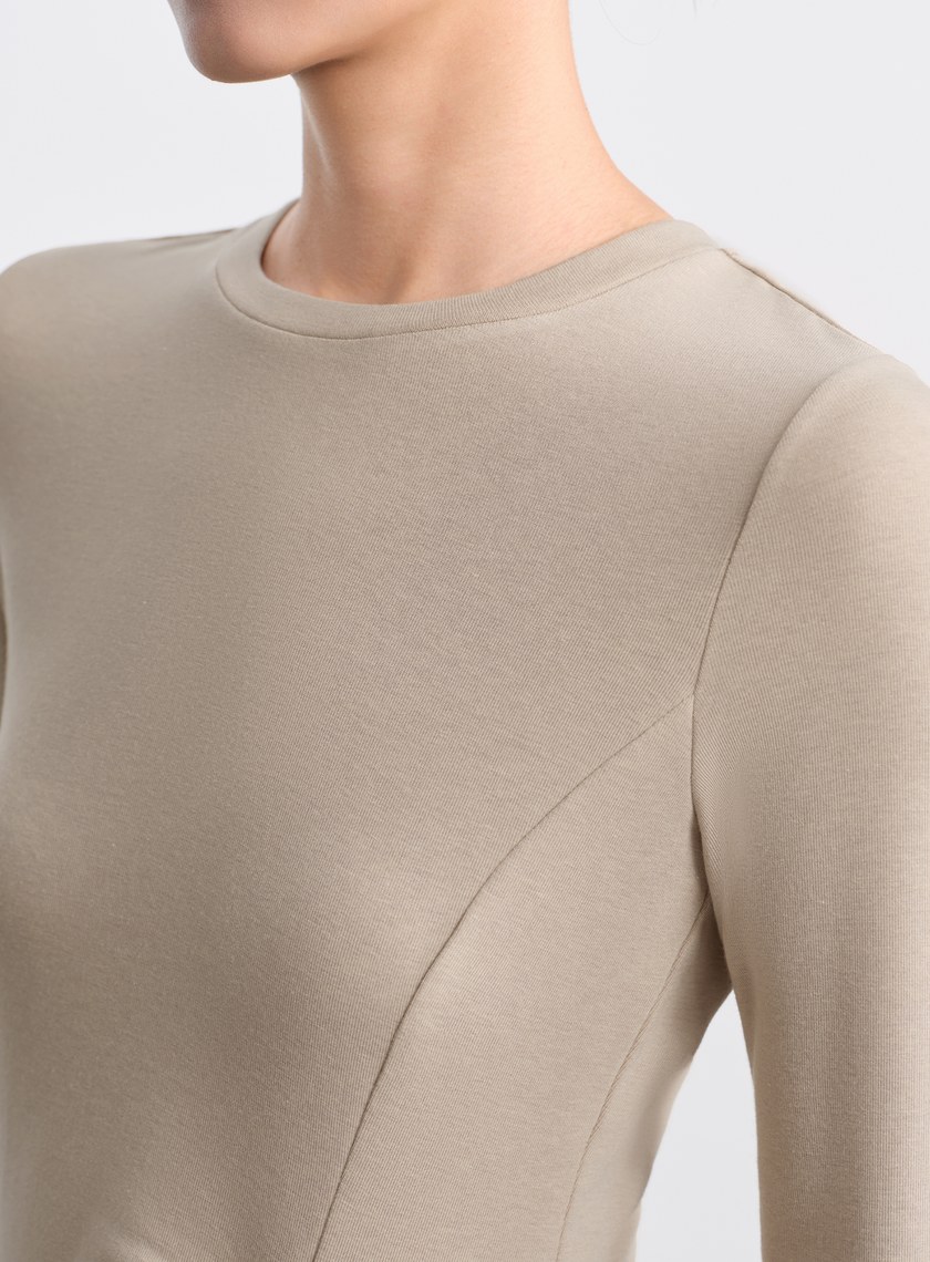 不對稱抓褶圓領發熱上衣