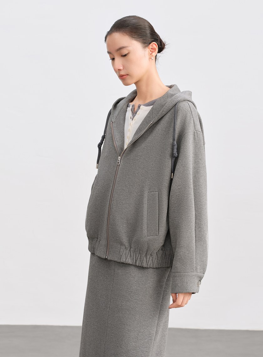 特殊紋理短版連帽開襟外套