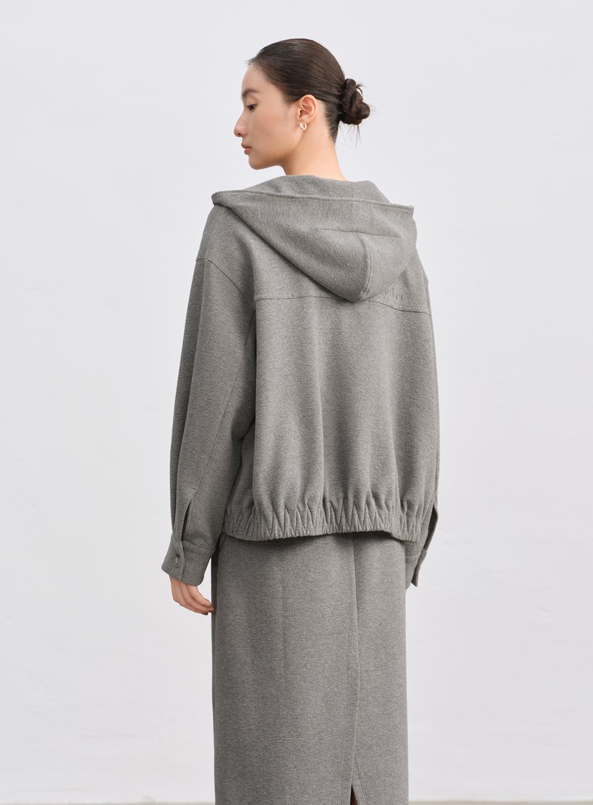 特殊紋理短版連帽開襟外套