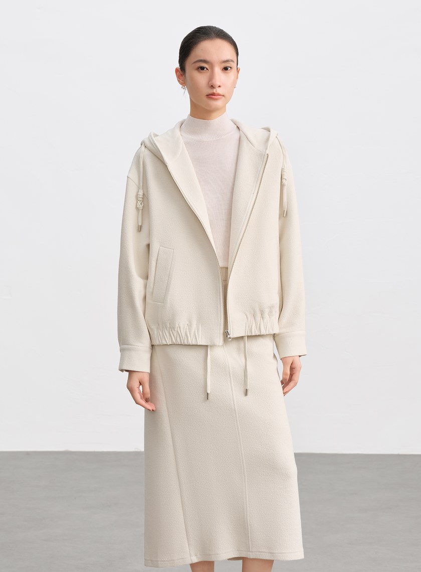 特殊紋理短版連帽開襟外套