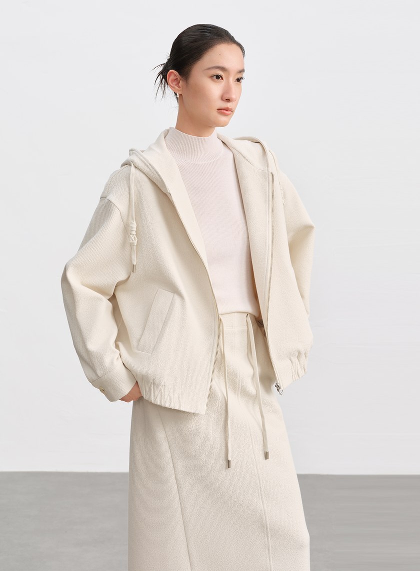 特殊紋理短版連帽開襟外套