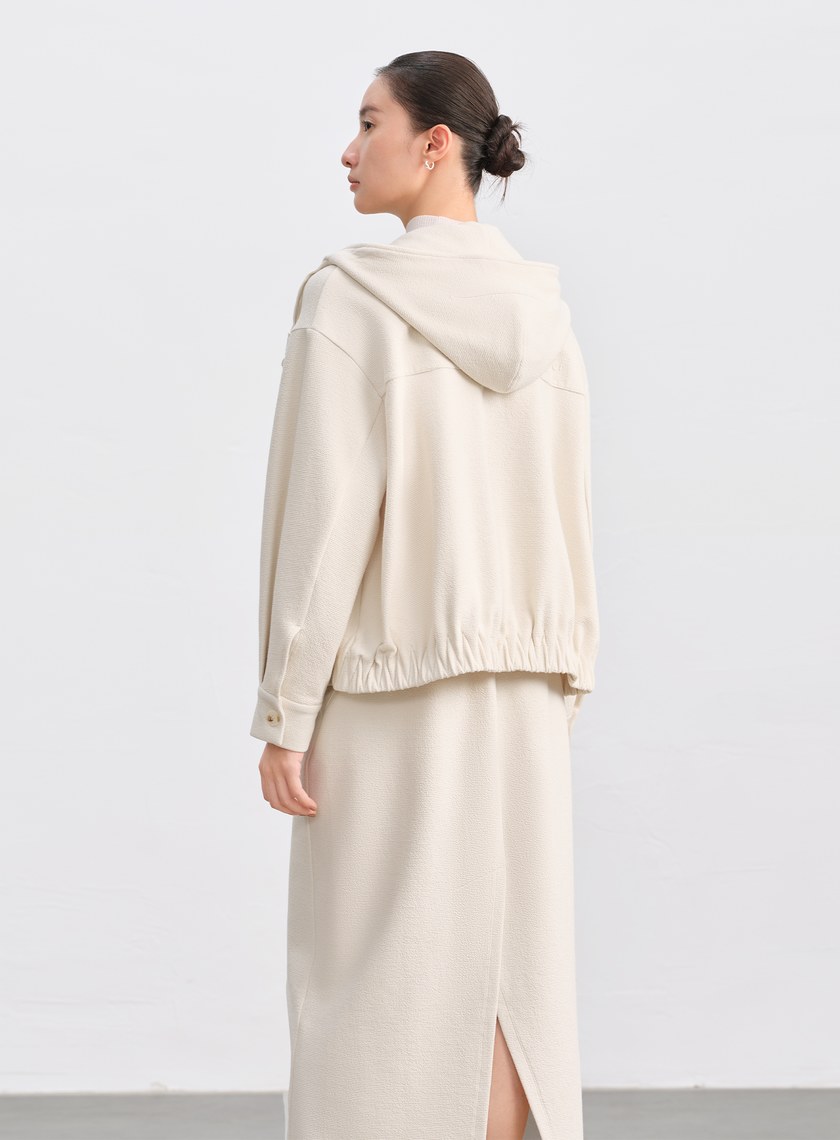 特殊紋理短版連帽開襟外套