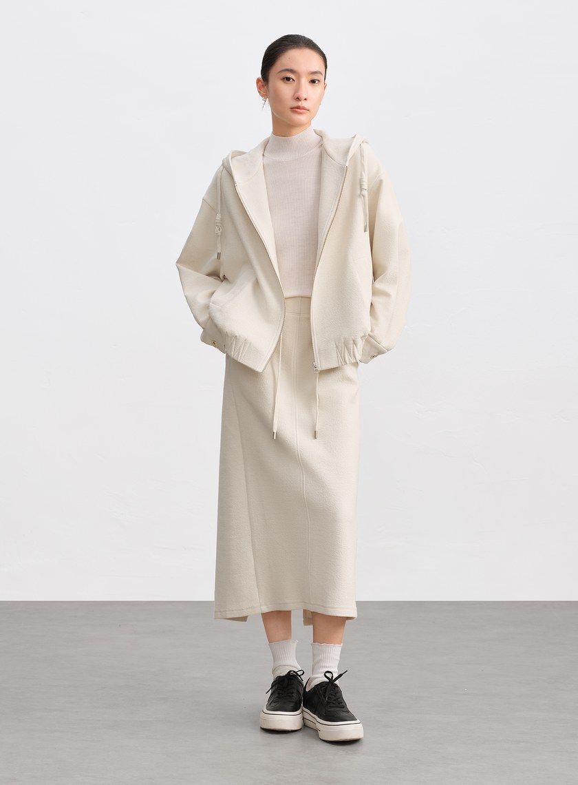 特殊紋理短版連帽開襟外套