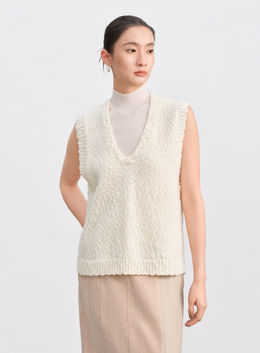 休閒肌理感V領針織背心