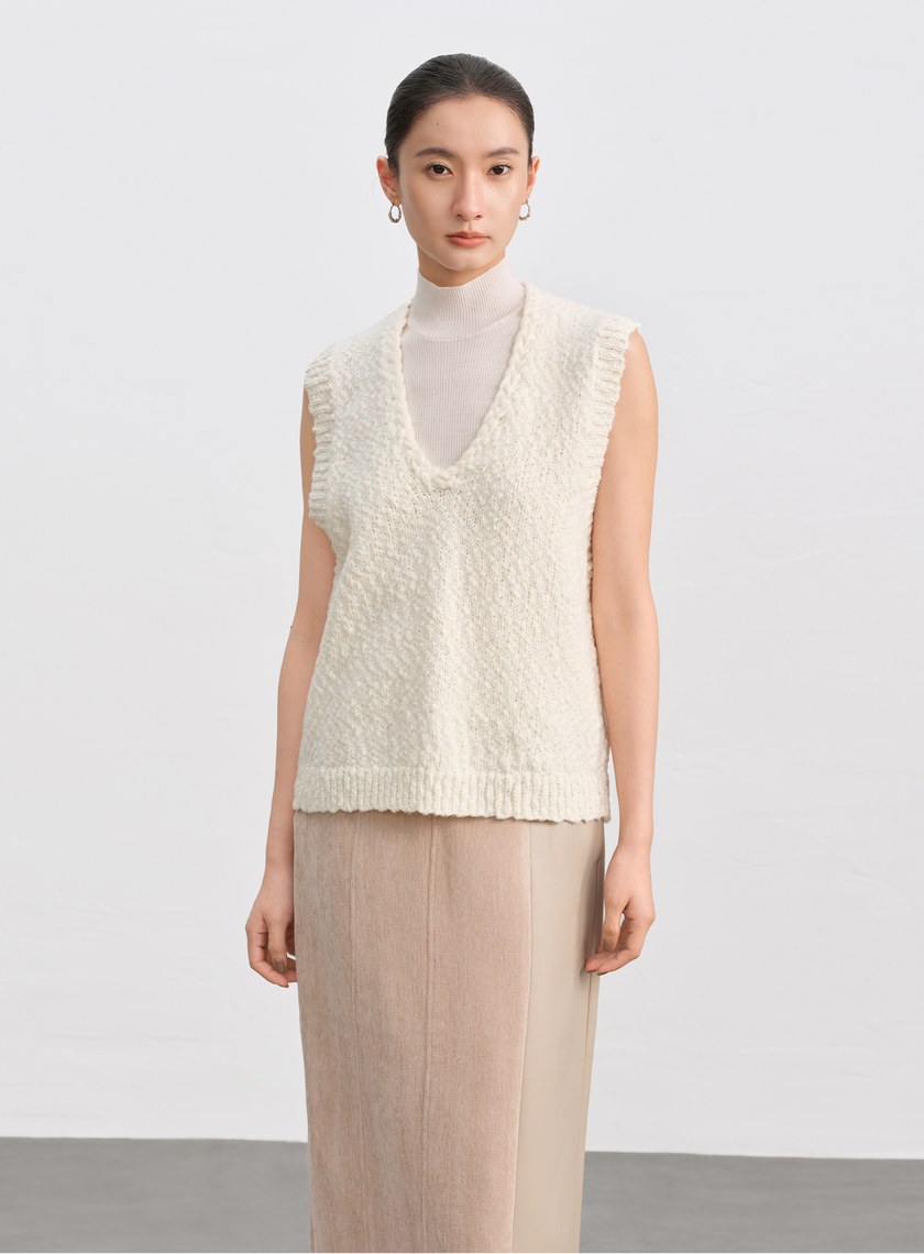 休閒肌理感V領針織背心