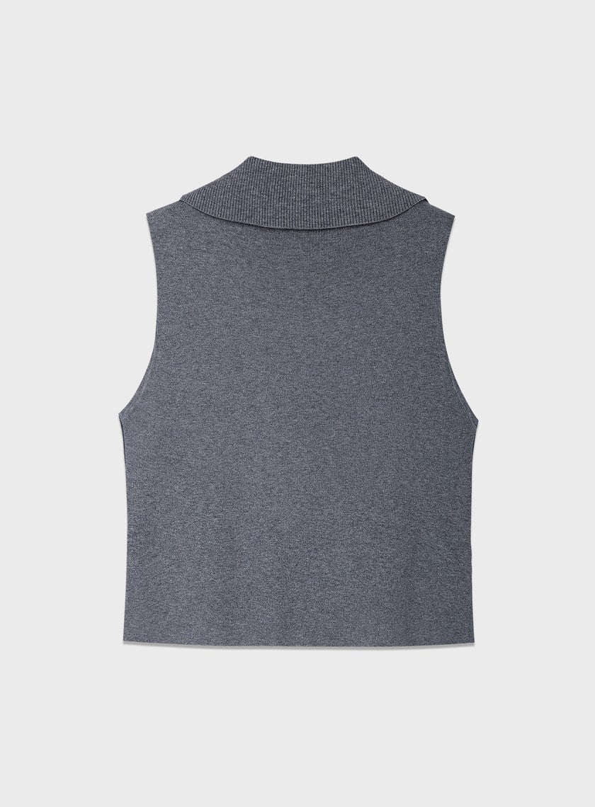 絲光羊毛翻領拉鍊針織背心