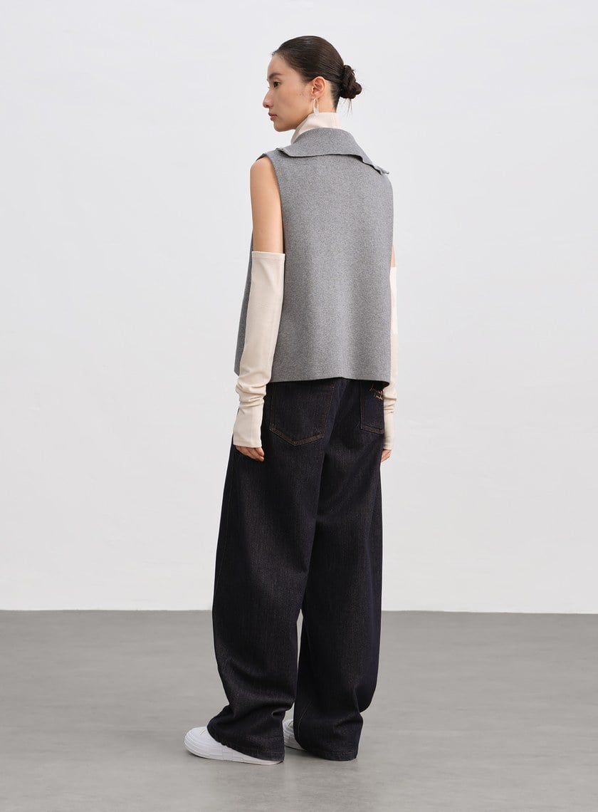 絲光羊毛翻領拉鍊針織背心