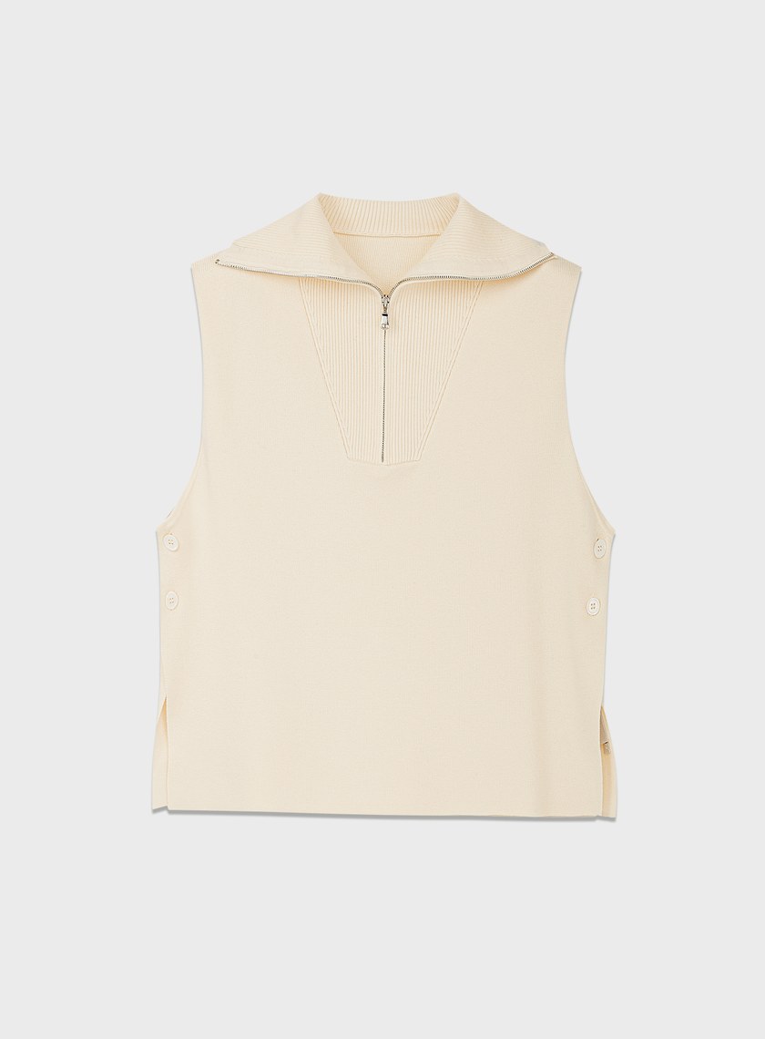 絲光羊毛翻領拉鍊針織背心