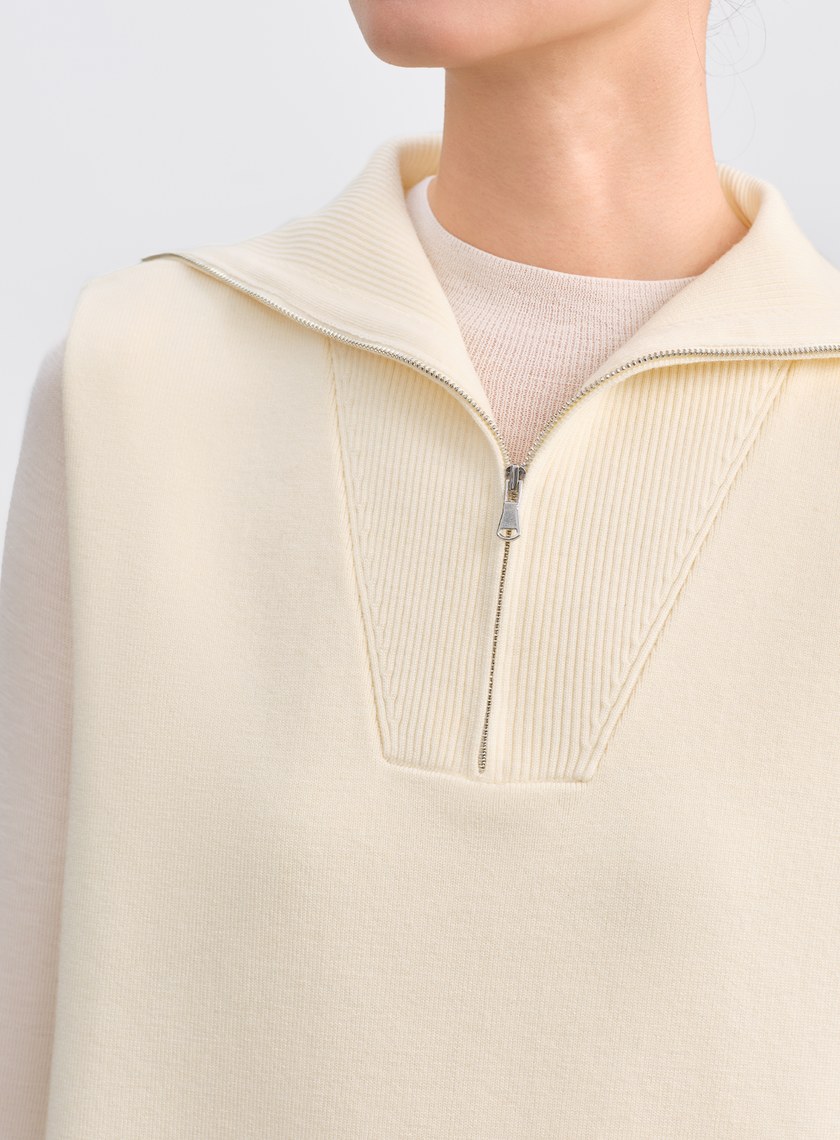 絲光羊毛翻領拉鍊針織背心