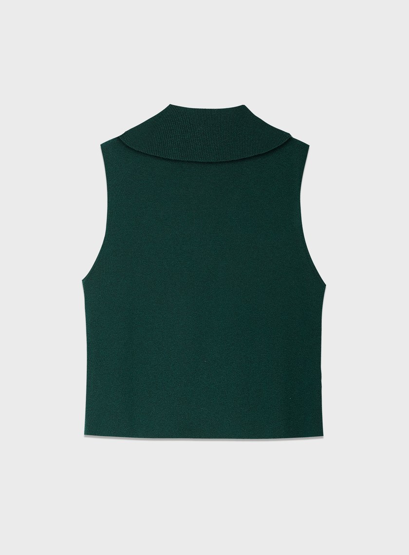 絲光羊毛翻領拉鍊針織背心