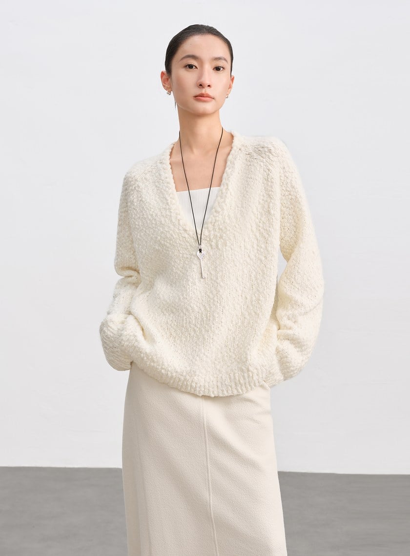 休閒肌理感V領毛衣