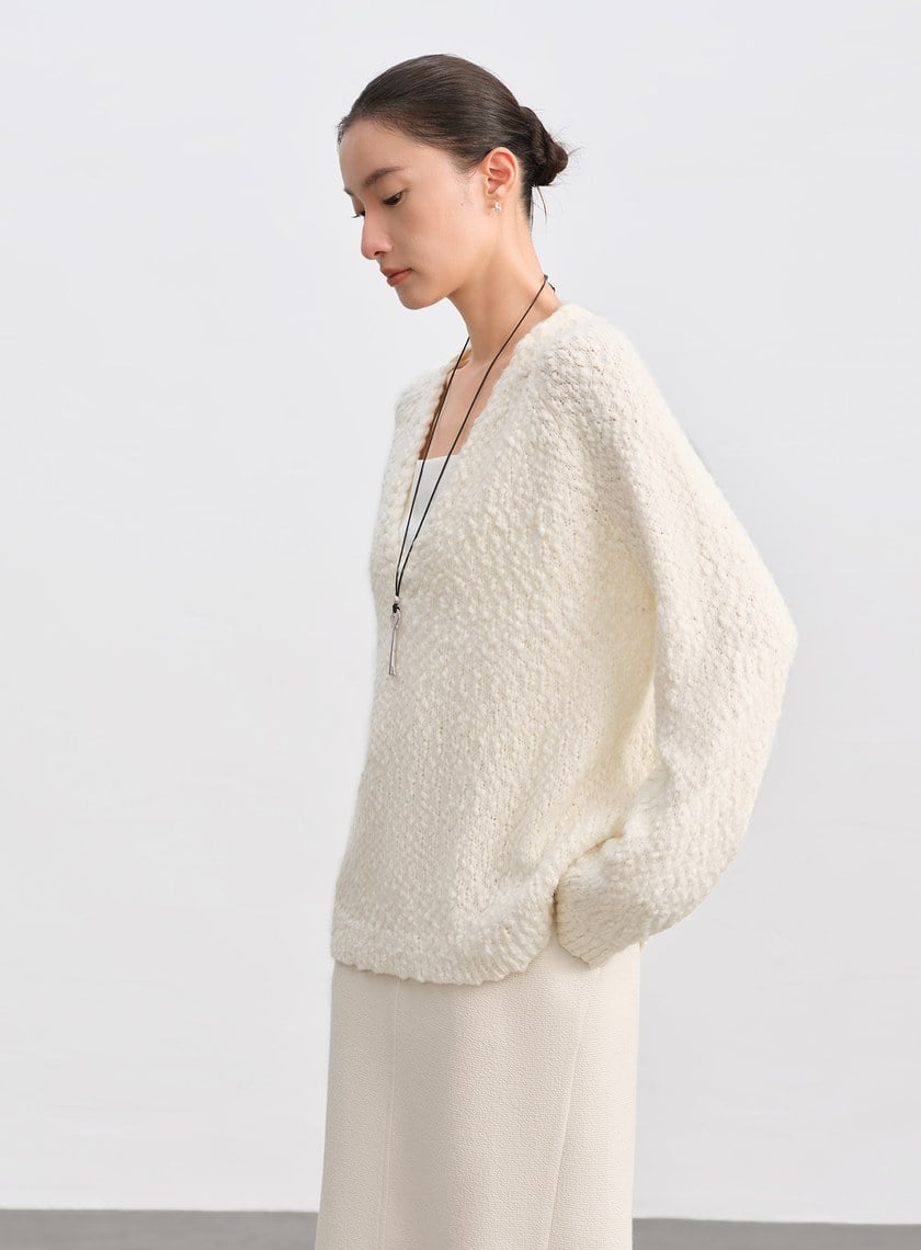 休閒肌理感V領毛衣