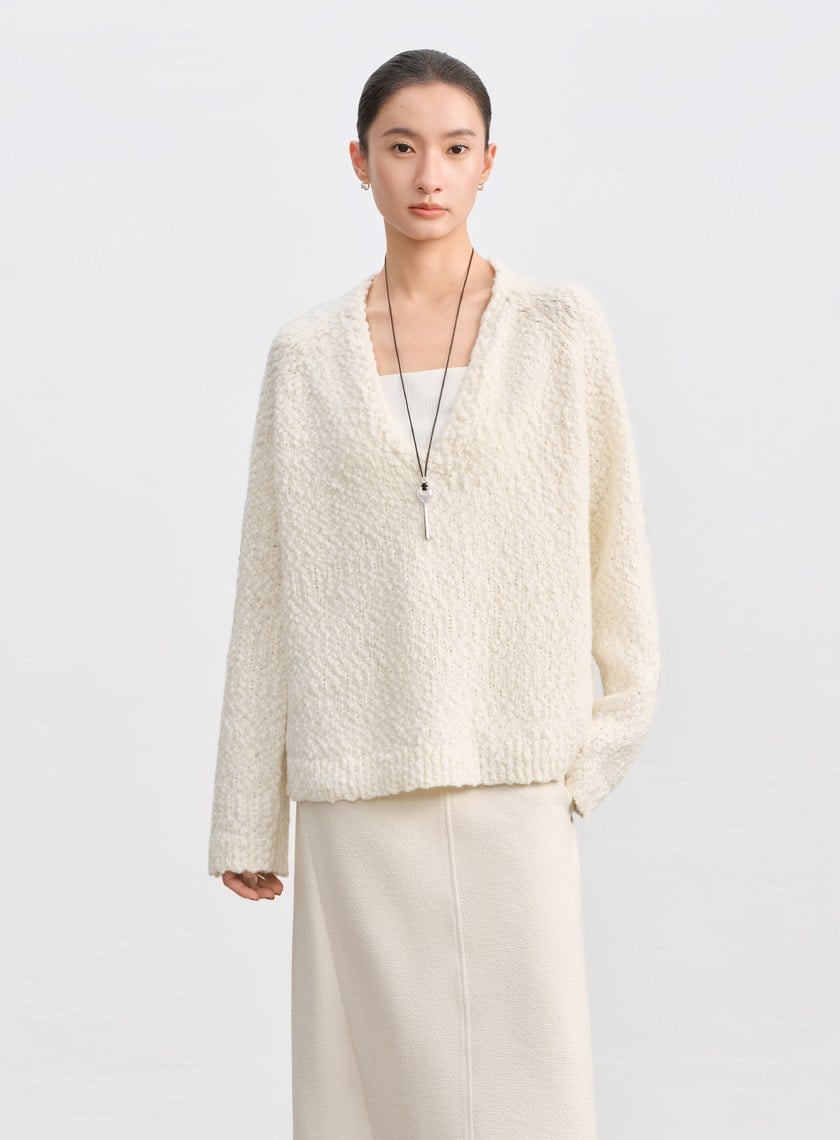 休閒肌理感V領毛衣