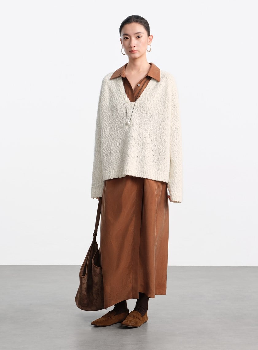 休閒肌理感V領毛衣