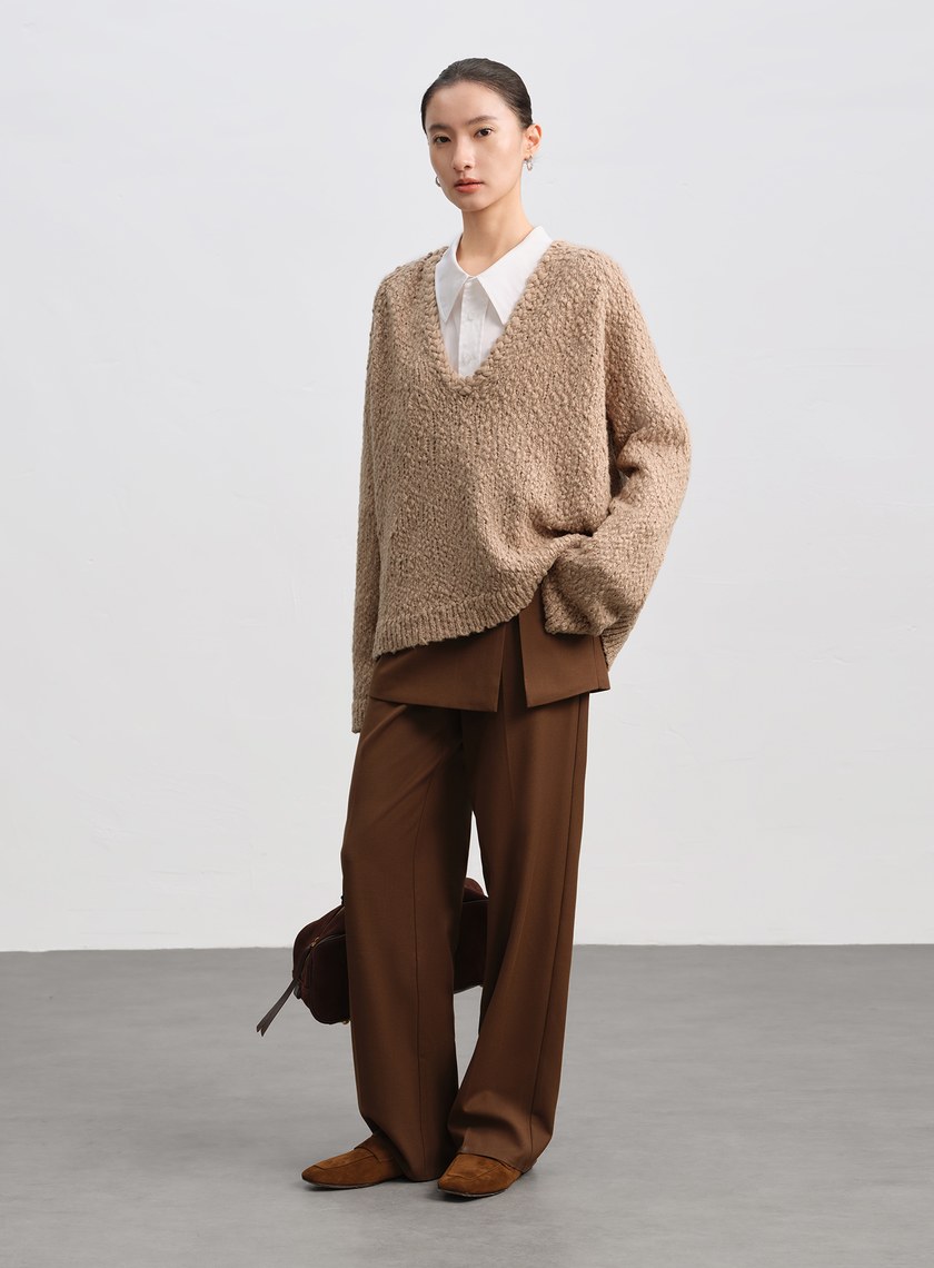 休閒肌理感V領毛衣