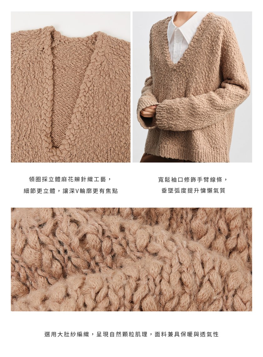休閒肌理感V領毛衣