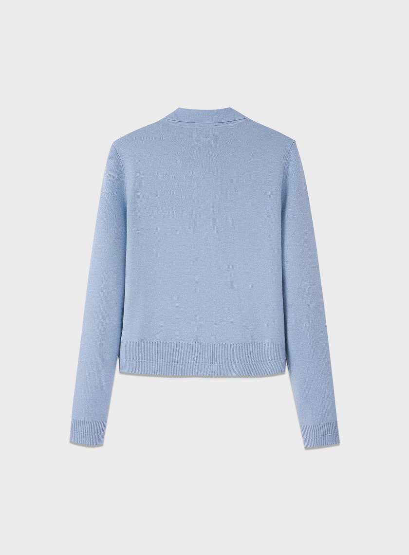 絲光羊毛襯衫領針織上衣