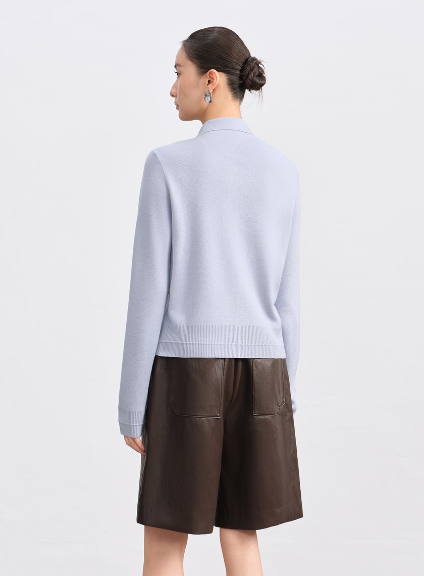 絲光羊毛襯衫領針織上衣