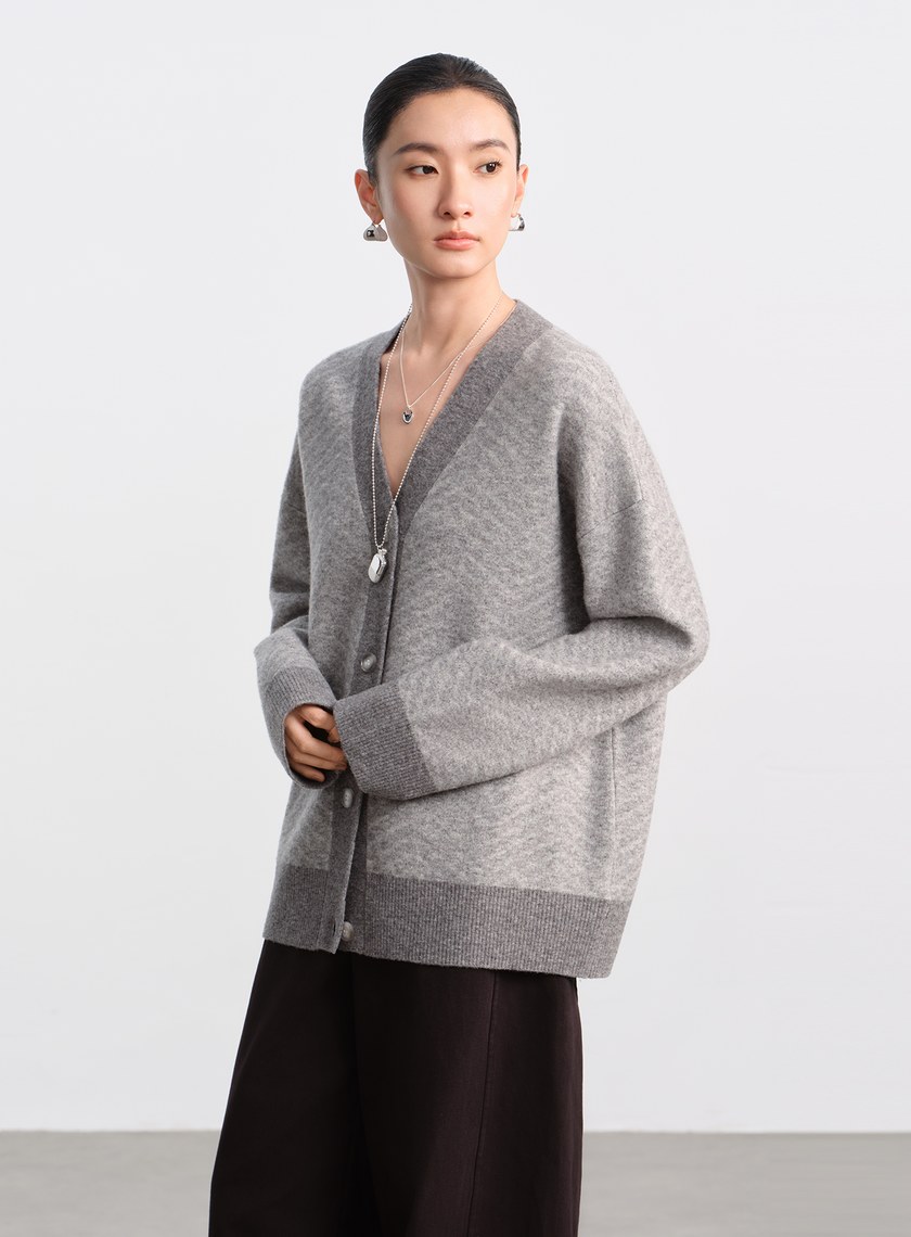 美麗諾人字紋開襟外套