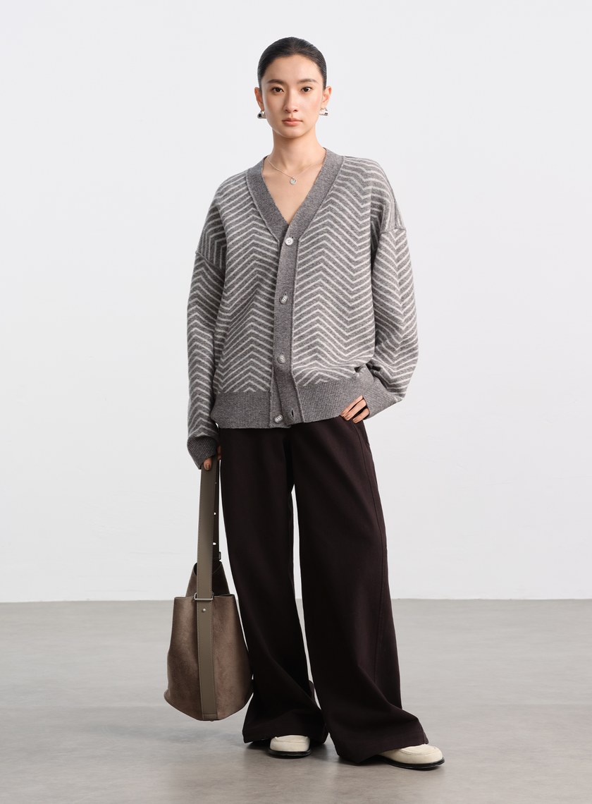 美麗諾人字紋開襟外套