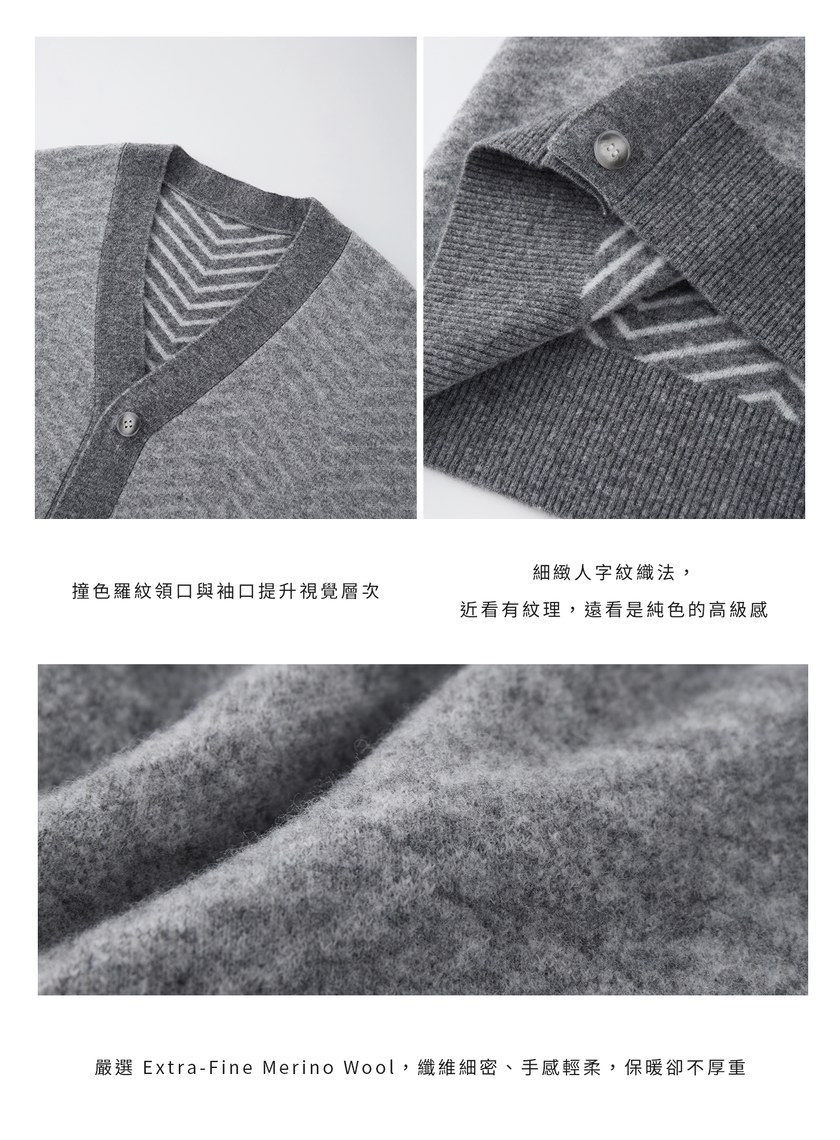 美麗諾人字紋開襟外套