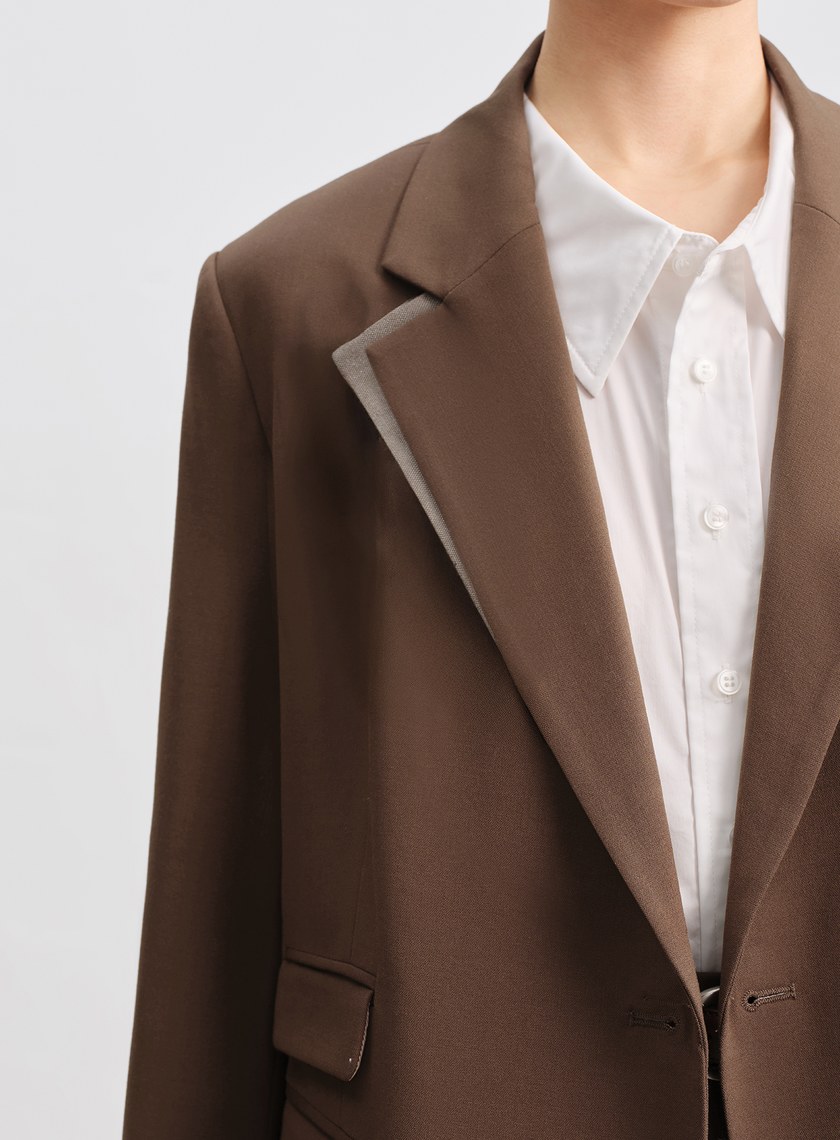 時髦拼接領寬版西裝外套