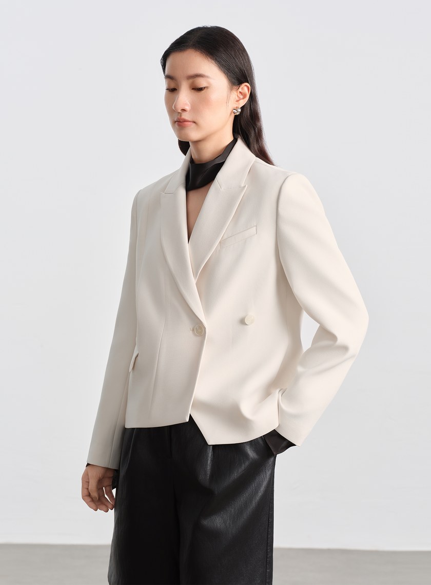 挺廓感不對稱收腰西裝外套