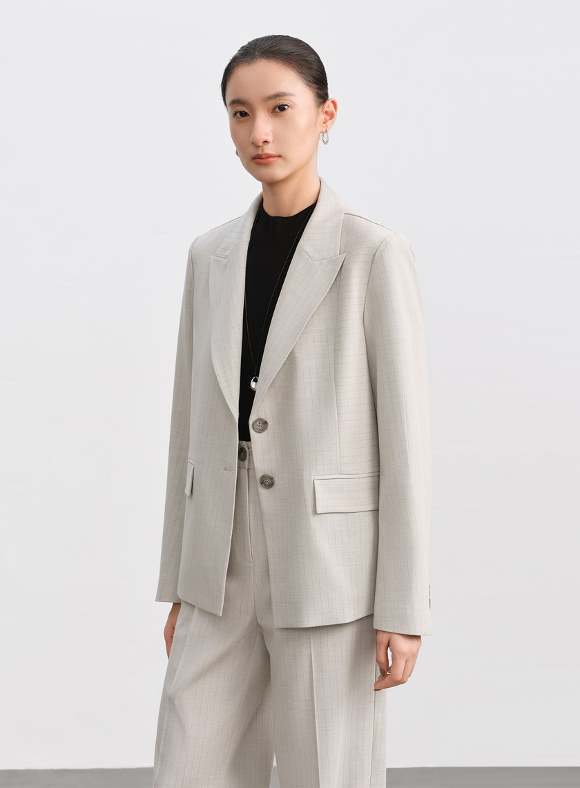 都會條紋不對稱剪裁西裝外套