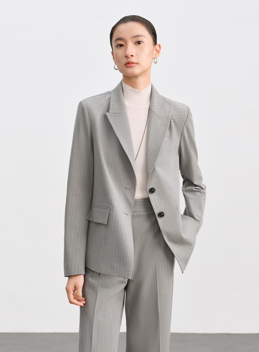 都會條紋不對稱剪裁西裝外套