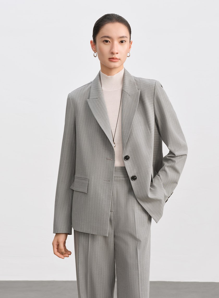 都會條紋不對稱剪裁西裝外套