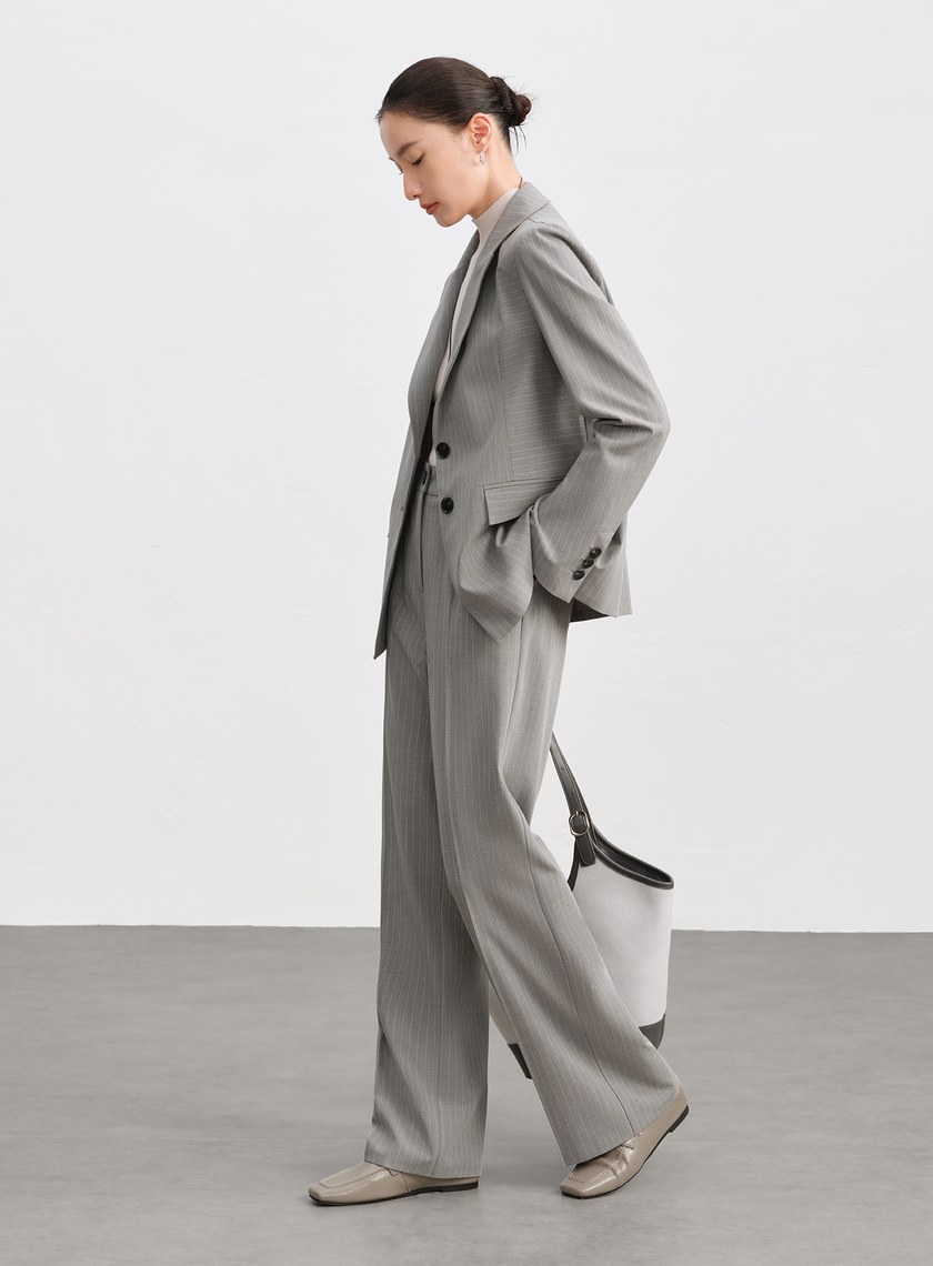 都會條紋不對稱剪裁西裝外套