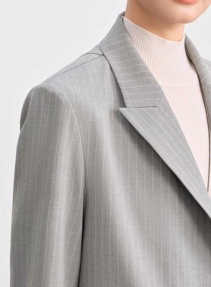 都會條紋不對稱剪裁西裝外套