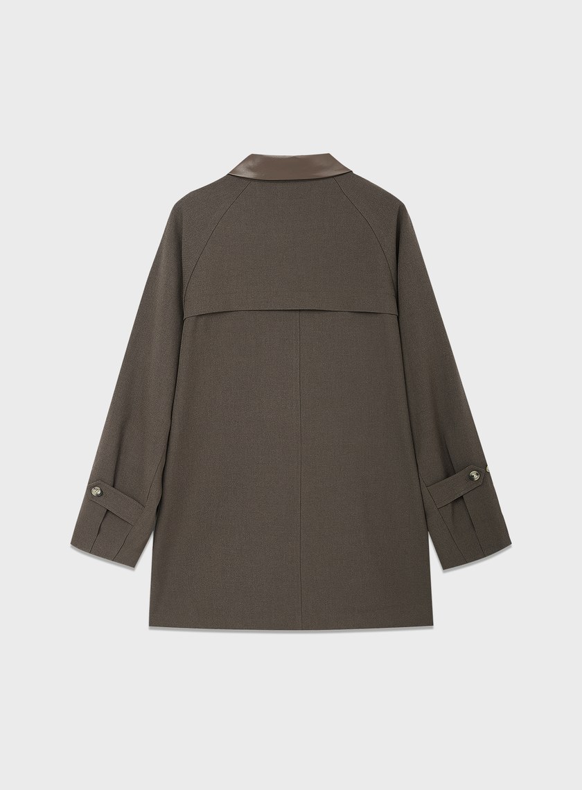 格紋拼接巴恩風中長版風衣