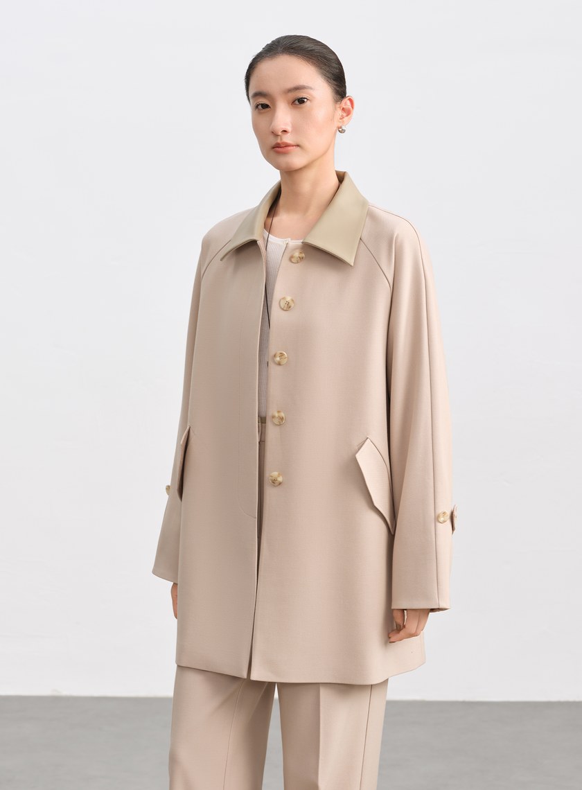 格紋拼接巴恩風中長版風衣