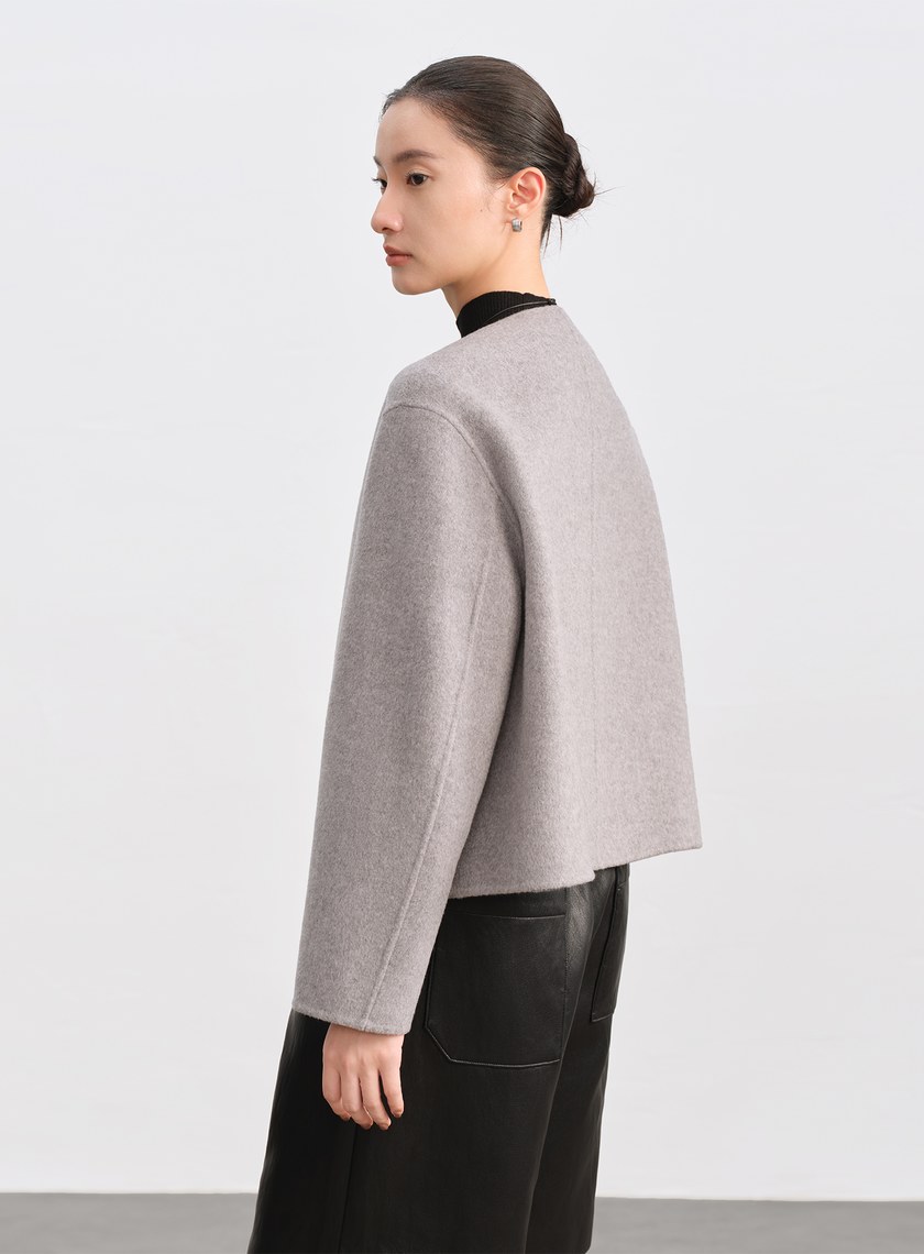 雙面毛呢無領短版外套