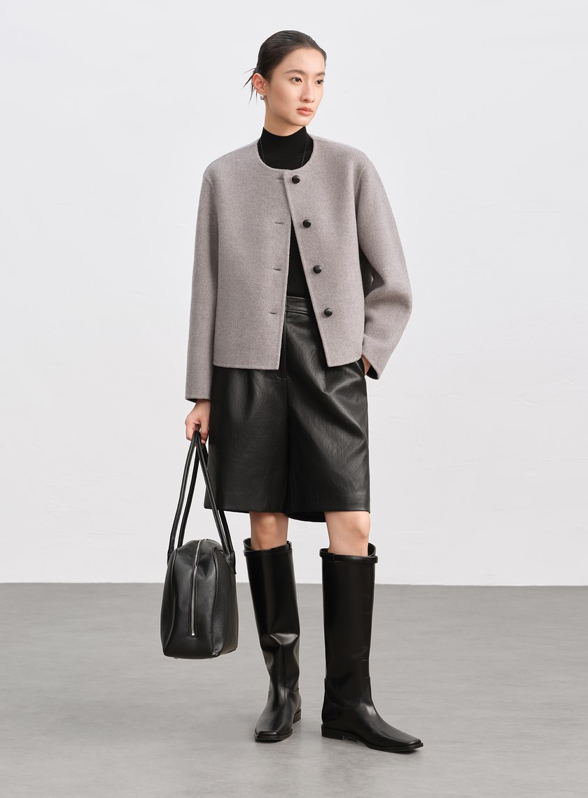 雙面毛呢無領短版外套